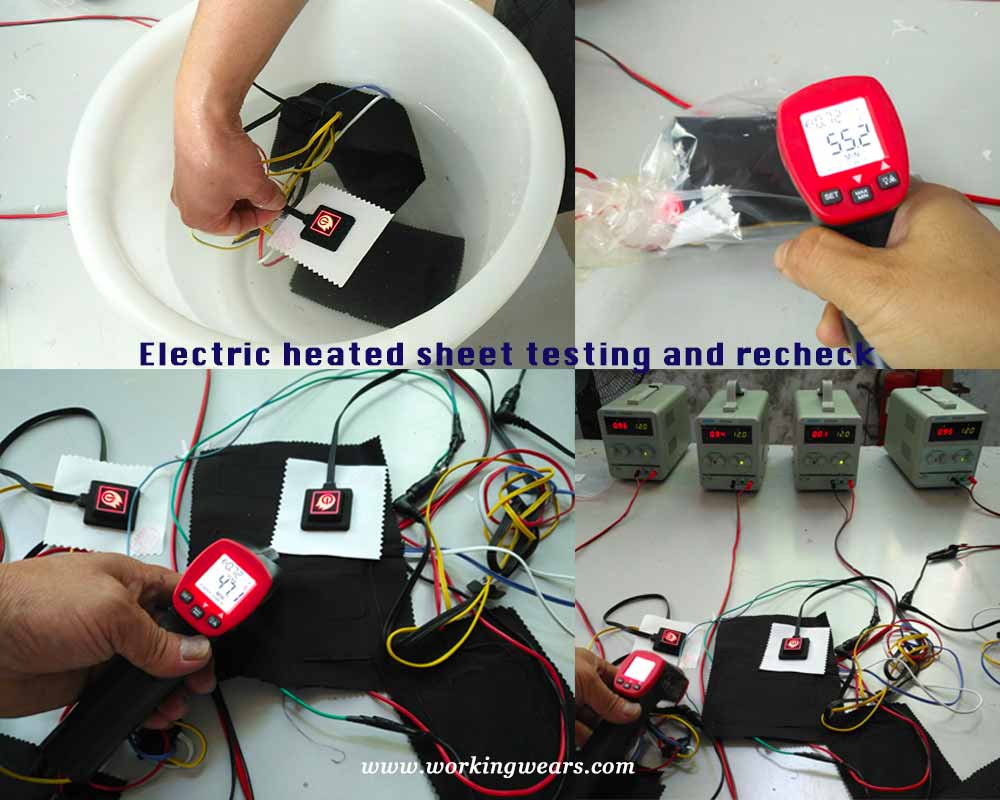 Electric heated sheet testing and recheck for heated jacket of Bowins Garment